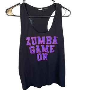 Zumba Tank Top Womens Extra Small XS Black Graphic Print Game‎ On